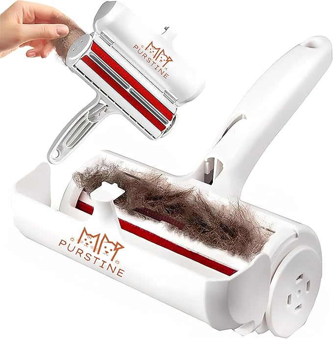 Roller Pet Hair Remover and Reusable Lint Roller - Cat and Dog Hair Remover for Furniture, Carpet, Clothes, Bedding and Car Seats- Lightweight, Multi-Surface Fur Removal Tool (Red)