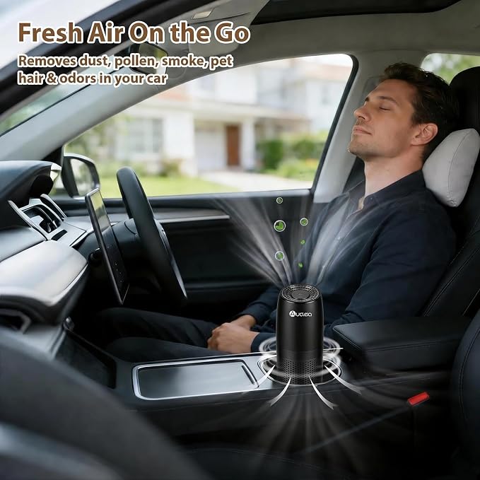 Aucleia Mini Portable Air Purifier for Car Office Travel, Black | Compact Air Purifier With Aromatherapy Function, Usb Powered Mini Usb Air Purifier Removes Pet Odor, Smoke, Dust And Pollen