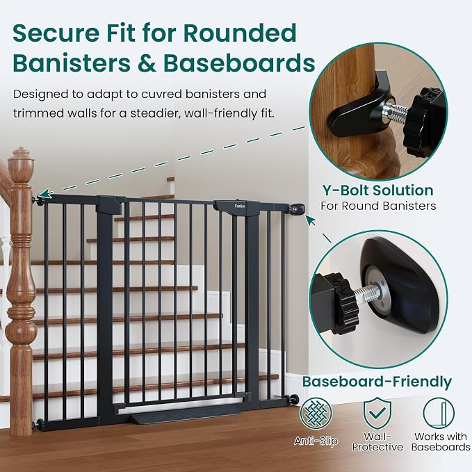 Cumbor 30-46" Baby Gate for Stairs, Auto Close Dog Gate for the House Black | Easy Install Pressure Mounted Pet Gates for Doorway, Dual Lock Indoor Safety Gate for Baby & Dog, Mom's Choice Awards Winner