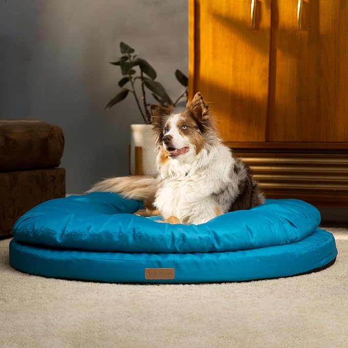 ClevaHome Orthopedic Dog Beds for Extra Large Dogs, 42 inches Ultra-Durable Round Pet Bed with Waterproof, Washable, Removable Cover, Nonslip Bottom (Mosaic Blue)