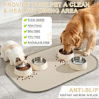 SMILOOL 36" x 24" x 1" Extra Large Silicone Pet Food Mat with Raised Edge for Food and Water Bowl, Dog Feeding Mats, Cat Food Trays for Floor Waterproof, Rubber Tray for Dogs and Cats, Beige