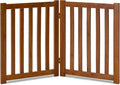 LZRS Wooden Free Standing Dog Gate 40" W x 24" H, Foldable Solid Hardwood Pet Safety Fence for House Doorways, Stairs, Hallways, Step-Over Pet Barrier, No Drill Easy Setup, Brown Oak