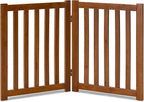 LZRS Wooden Free Standing Dog Gate 40" W x 24" H, Foldable Solid Hardwood Pet Safety Fence for House Doorways, Stairs, Hallways, Step-Over Pet Barrier, No Drill Easy Setup, Brown Oak