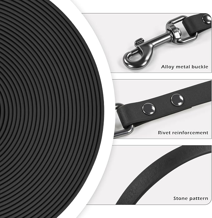 Wolfone Waterproof Dog Leash 50FT Long Line Recall Training Lead | 50FT Dog Leash Durable PVC coated long line with easy clean surface, nylon core for recall training and outdoor use