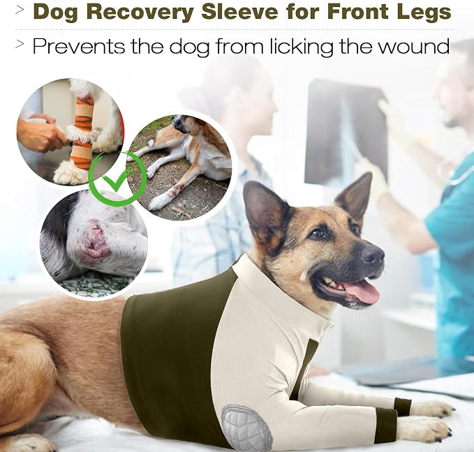Lelepet Dog Sleeve to Stop Licking Front Legs, Long Sleeve Dog Shirt XL | Elbow Protector for Leg Injuries Shoulder Wounds After Surgery Male Female,Zippered Long-Sleeved Shirt Cone Alternative S-3XL