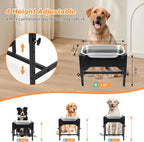1.25 Gallon Elevated Dog Water Bowl, 4-Height Raised Stand | Stainless Steel Raised Bowl, 4 Heights 9.65-15.16 in, Non-Slip Feet, Small and Medium Dogs, Indoor Outdoor Use, Easy to Clean