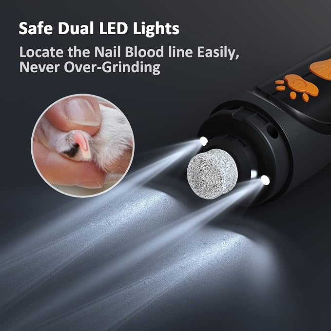 Dog Nail Trimmers and Dog Nail Clippers Kit, Whisper Quiet Electric Grinder with Light, for Small, Medium, Large Dogs, Cats Toenail Grooming, 3 Speeds
