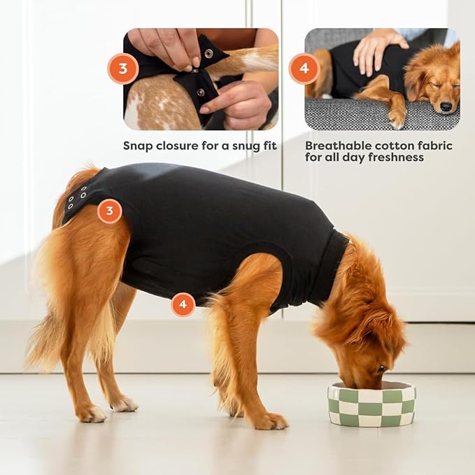 Suitical Recovery Suit for Dogs - Dog Surgery Recovery Suit with Clip-Up System - Breathable Fabric for Spay, Neuter, Skin Conditions, Incontinence - 26.4-29.9 Inches Neck to Tail - Large, Black