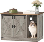 Hzuaneri Cat Litter Box Enclosure, Hidden Litter Box Cabinet Furniture | Indoor Cat House with Bell, Farmhouse Style, 31.5 x 19.7 x 20.9 Inches, for Hallway, Bedroom, Light Ivory and Brown CB82405X
