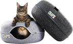 Peekaboo Cat Cave Donut for Multiple & Large Cats up to 30-45 lbs, 3-in-1 Self Warming Cat Bed, Tunnel & Scratcher for Indoor Cats, Washable & Detachable (Light Gray + Dark Gray, Large)