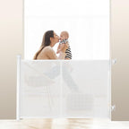 71 inches Extra Wide Retractable Baby Gate, 34 inches Tall Pet Gate for Stairs, Hallways, Kitchens, Safety Mesh Barrier for Kids and Dogs, Indoor Outdoor Use, White