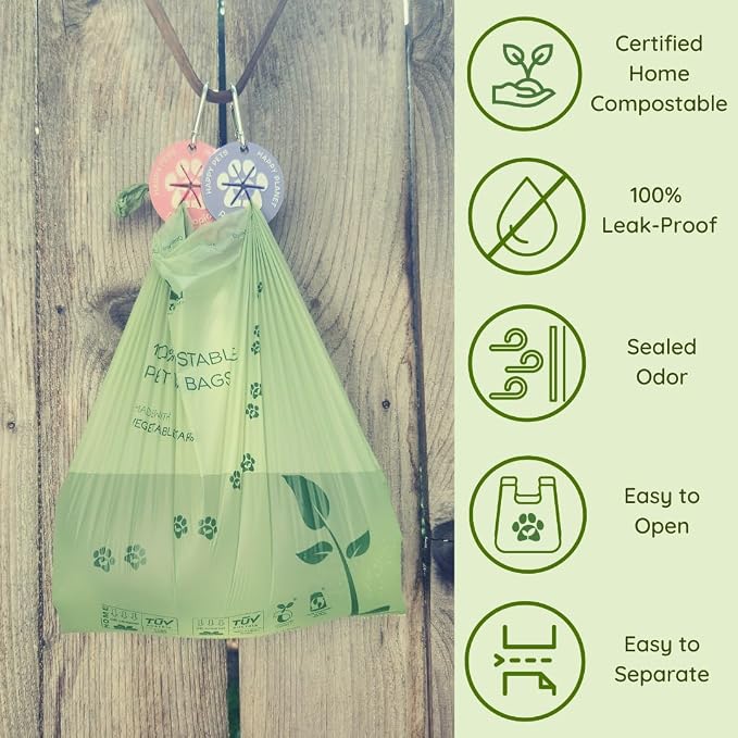 Pawtopia Pet Waste Bag Duo - 120 Standard Sized-Dog Poop Bags (8 rolls) + 100 Extra Large Cat Litter Bag with Handles (1 single roll), Vegetable Starches, Tuv Austria, Leak-Proof, Yard Pickup | Standard Poop Bags for Dogs plus XL Cat Litter Bags with H...