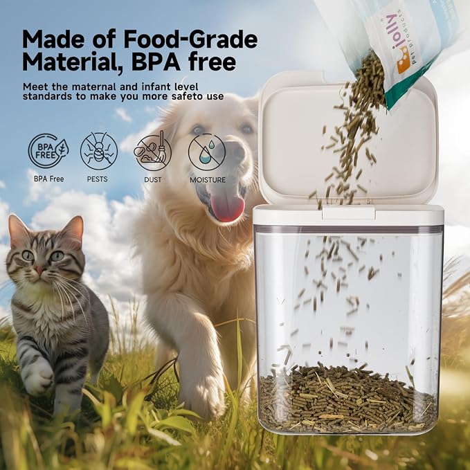Dog Food Storage Container 5 lbs Airtight Pet Food Storage Containers with Lids, Cat Food Container, BPA Free, Rice Container, Flour Dispenser(6 lbs), white | Airtight pop-lock lid helps protect dry pet food from moisture; clear BPA-free body is easy t...