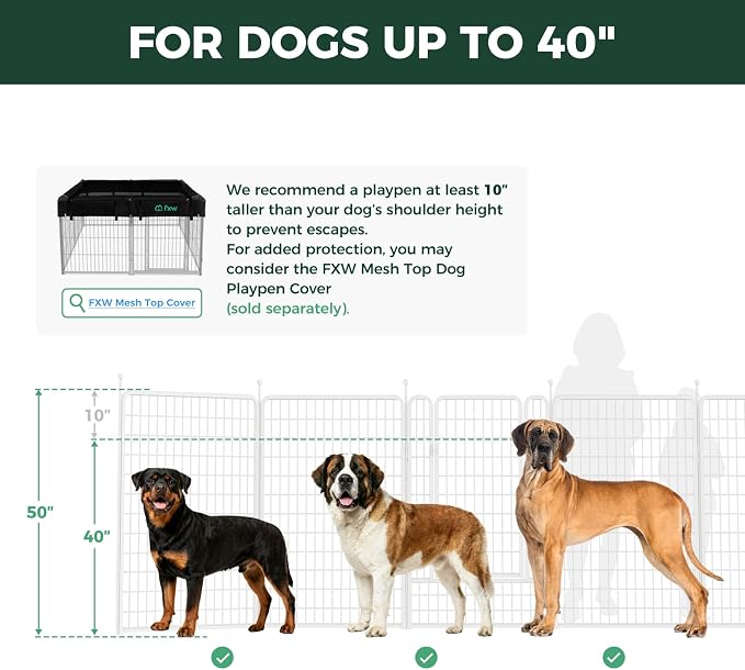 FXW Rollick Unleashed Dog Playpen for Indoor, Yard, RV Camping, 50 inch 24 Panels for Large Dogs, White│Patented