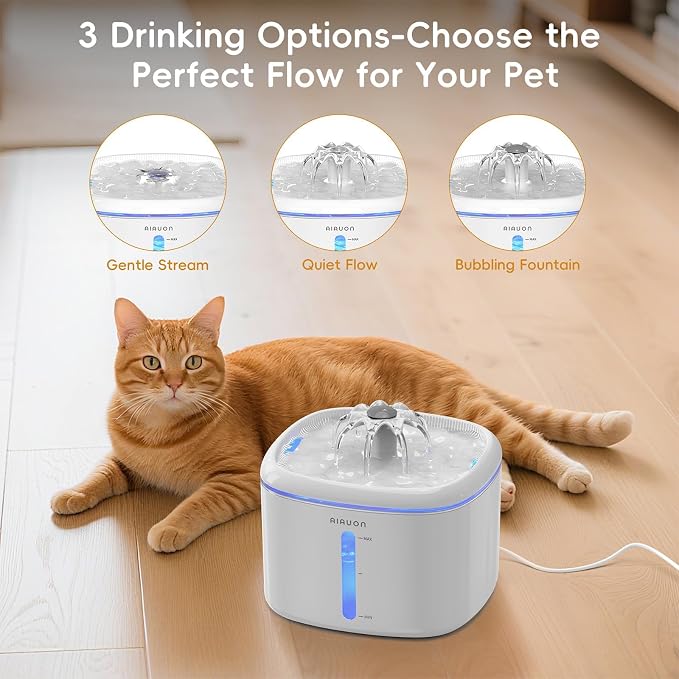2.5L/84oz Cat Water Fountain, Ultra Quiet Pump & LED Blue Light | Pet Water Fountain with Ultra Quiet Low-Water Auto Shutoff Pump& LED Blue Light - for Pets Small Animals & 8 Filters