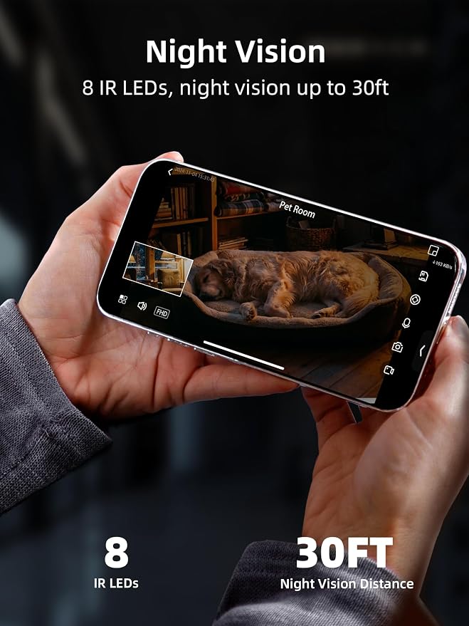 VIRTAVO Pet Camera Indoor No Subscription 4 Pack, for Dog Cat Baby | Dual Lens Dual View, 360° PTZ, Auto Motion Tracking, 2-Way Audio, Night Vision, Phone App, SD & Cloud, Wired
