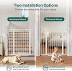 InnoTruth 27-36.6 in Wide x 35.5 in High Extra Tall Baby Gate, White | Indoor Metal Dog Gate for Stairs and Doorways, Auto Close Walk Through Door for Pets, Double Lock, Pressure or Hardware Mount