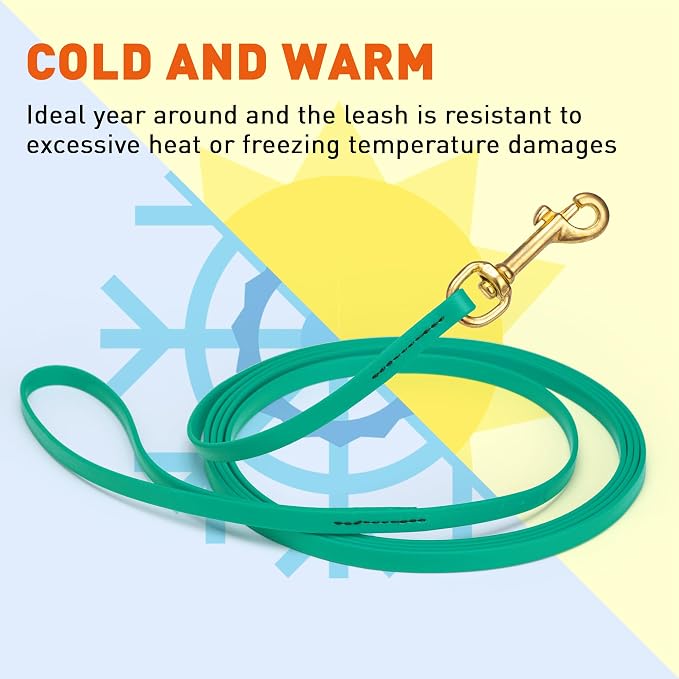 Viper Biothane K9 Working Dog Leash Waterproof Lead for Tracking Training Schutzhund Odor-Proof Long Line with Solid Brass Snap for Puppy Medium and Large Dogs, 15ft Teal
