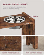 Vantic Elevated Dog Bowls, Raised Bowl Stand Adjustable Small, Rustic Brown | Particle Board Raised Feeder with 2 Stainless Steel Bowls, Adjustable Height for Small Puppies and Cats