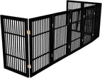 Urnporium Pet Dog Gate Freestanding, Strong Durable Folding Wooden Fence, Portable Acacia Hardwood Safety Barrier for Indoor & Outdoor Use (Black Pet Gate, 8 Panel 30" Tall)