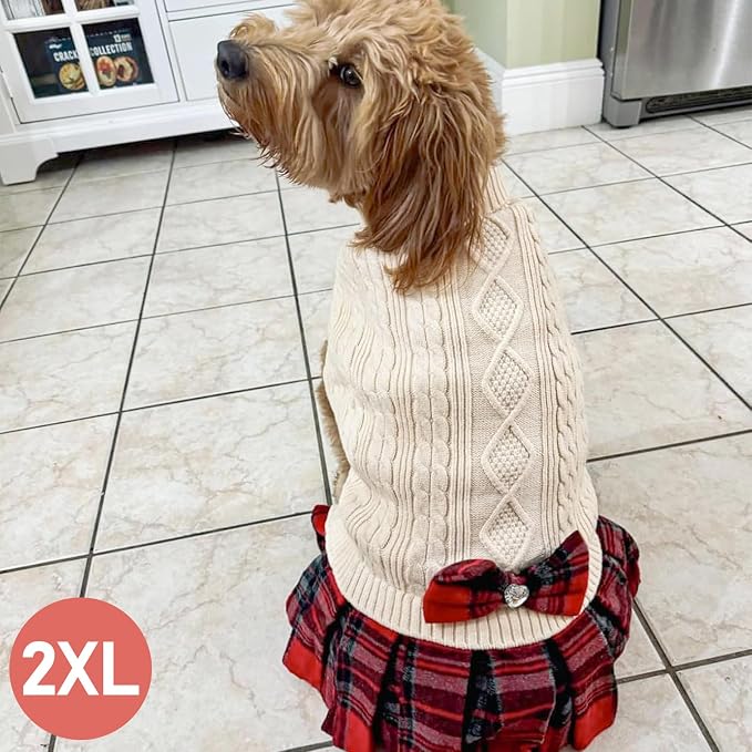 KYEESE Dog Sweater Dress Turtleneck Thick Knit Pullover for Cold Weather | Stretchy Fit, Lightweight & Warm, Cozy Knit Comfort, Cute Bow Accent, Gentle on Sensitive Skin, Comfortable Daily Wear