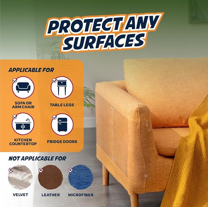 Panther Armor Cat Furniture Protector, 10 Clear Sheets with Twist Pins | Solid barrier shield, not a sticky deterrent. Couch protector from cat claws. 5 XL plus 5 large sheets, removable
