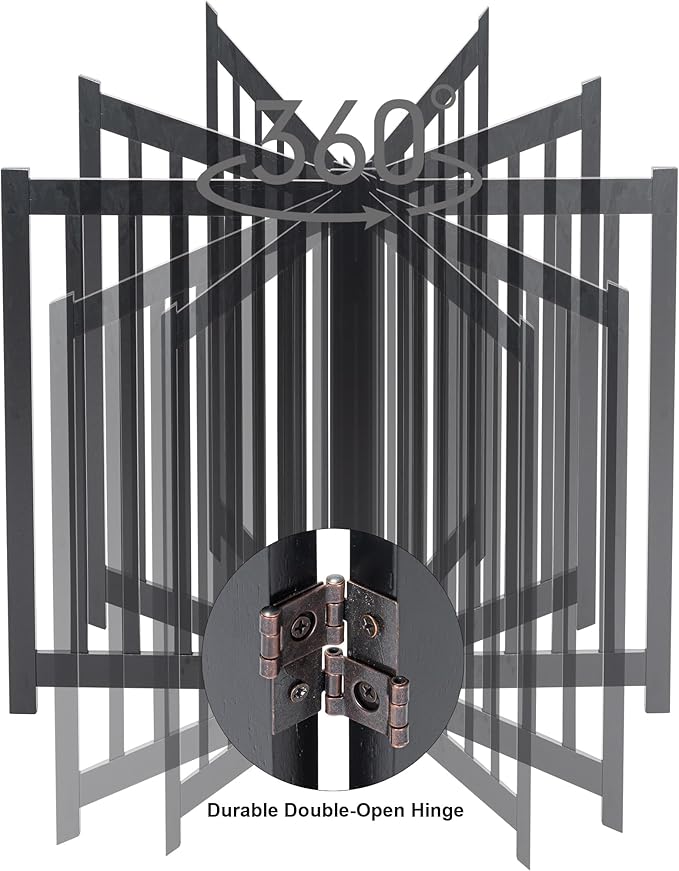 LZRS Freestanding Dog Gate 60" W x 30" H Solid Wooden Pet Gate for Doorways, Stairs & Hallways, Expandable & Foldable with Support Feet，Indoor Use,Black