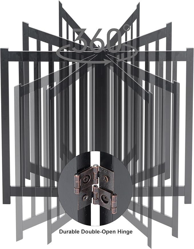 LZRS Wooden Free Standing Dog Gate 80" W x 30" H, Foldable Solid Hardwood Pet Safety Fence for House Doorways, Stairs, Hallways, Step-Over Pet Barrier, No Drill Easy Setup, Black