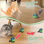 Interactive Cat Toy Ball, Automatic Self-Rolling Cat Toy with Feather Tail, Rechargeable Smart Cat Ball for Indoor Cats（Dark Green）