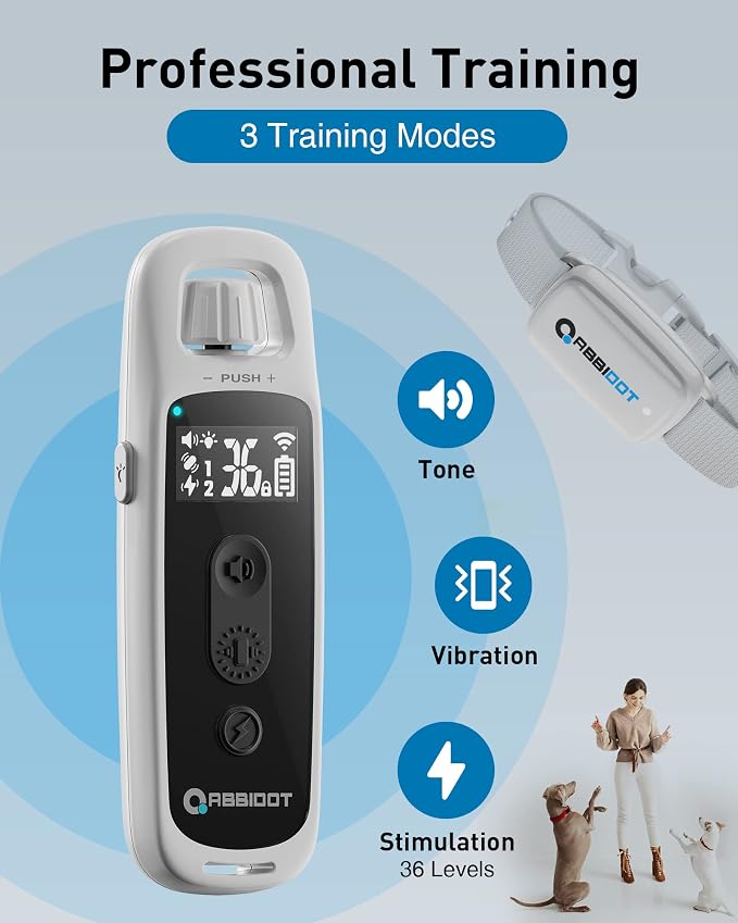 ABBIDOT Shock Collar for Dogs - 3300 FT Dog Training Collar with Remote, 4 Training Modes, IPX7 Waterproof, Nihgt Light, Rechargeable E-Collar for Small Medium Large Dogs (15-120 lbs),Ash Grey