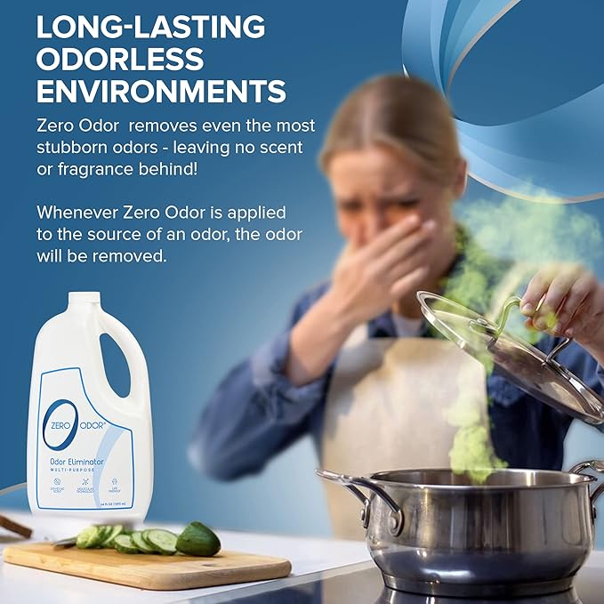 Zero Odor Multi-Purpose Odor Eliminator, Fabric & Room Deodorizer, 2-Pack | Refill Bottle, Odor Eliminator for Hotel, Bathroom, Basement, Trash & Upholstery - Sprayer not Included, 64 OZ Each