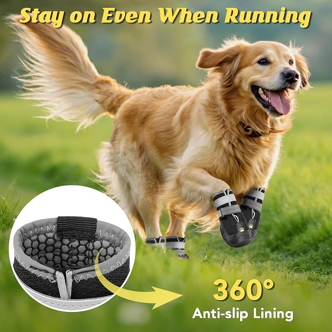 LUCKYPAW Dog Shoes for Large Medium Dogs, Dog Boots for Hot Pavement Size6 | Breathable Paw Protectors for Summer Walking Hiking Winter Snow Outdoor, No Slip Reflective Booties for Hardwood Floor