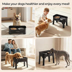 URPOWER Mess Proof Elevated Dog Bowls for Small Dogs with Splash Guard | 4 Height Adjustable Raised Stand with 2 Stainless Steel Food Bowls & Licking Plate for Small, Medium & Large Dogs