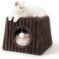 Dogpals Indoor Cat House - Large Cat Cave Bed with Fluffy Balls, Foldable Cat Bed Cave and Apartment with Pads, Suitable for Multiple Small and Large Cats, 18.5x15.4x15.4inches (Coffee, XL)