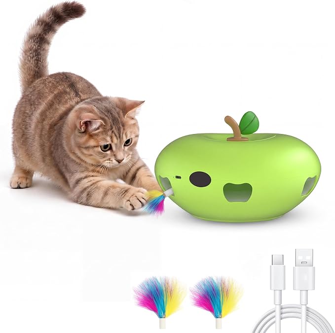 Cat Toys Automatic Interactive Cat Toy for Indoor Cats, Green | Rechargeable Cat Toys Interactive, Quiet Pop-Up Kitten Toy, Smart Sensor Feather Toy, Simulates Hunting, with 6 Random Holes