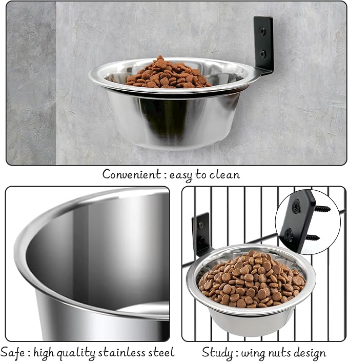 Hamiledyi 2 Pack Wall Mounted Elevated Dog Bowls - Adjustable Height Stainless Steel Raised Food & Water Bowls with Collapsible Stand for Medium & Large Dogs & Cats (S)