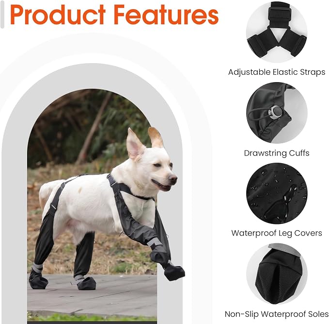 Waterproof Dog Suspender Boots Non-Slip for Small Medium (Black XXL | Dog Paw Protectors for Outdoor Walking Stay-On,Dirt-Proof Comfortable Booties