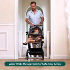 Babelio Baby Gate for Stairs No Drilling, 31-46" Wide Dog Gate with Door | Pressure/Wall Mount; Triple-lock System; Auto-close; 200N Impact Tested; Easy Install for Doorways, Kitchen, Hallway, White