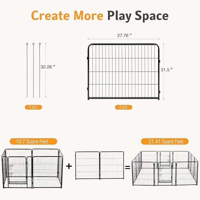 NEWBULIG Dog Playpen for Indoor 32 Inch 2 Panels - Portable Heavy Duty Metal Pet Exercise Pen, Foldable Small Medium Dog Puppy Playpen Fence for Outdoor RV, Camping, Yard, Garden