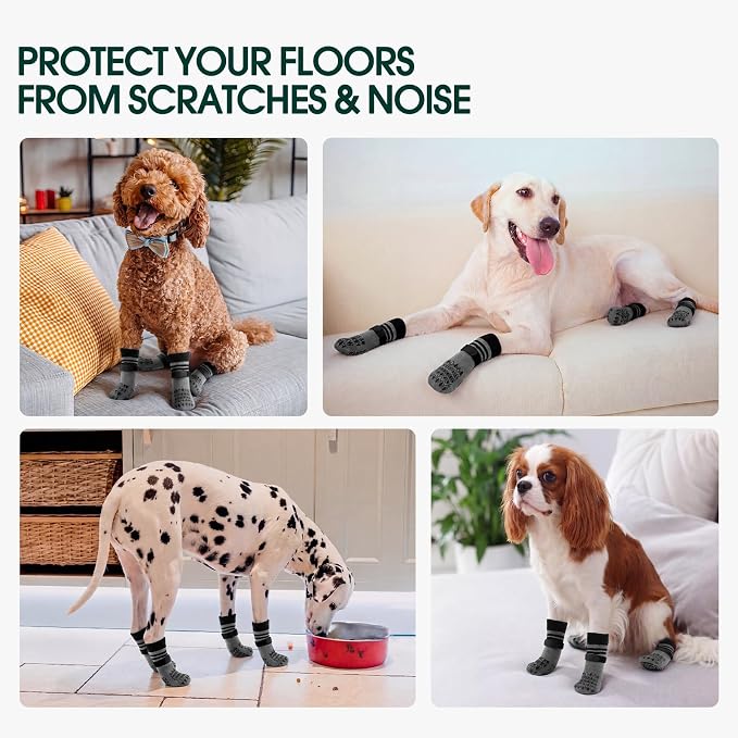 Kuoser Dog Socks for Hardwood Floors Anti Slip, Grippy Socks for Dogs to Prevent Licking Paws, Comfy Booties Dog Anti Scratch Socks Pet Protectors for Jnjured Paw, 4 Pack-M