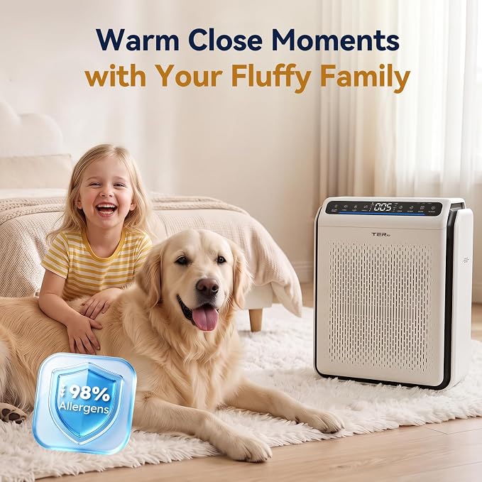 Pet Air Purifier for Home Large Room with H13 HEPA Washable Filter, AP03 | 86% Less Loose Pet Hair, Fits 2500 ft.sq, PM2.5 Air Quality Monitor, Air Cleaner for Dander Odor Allergies Smoke Dust, White
