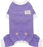 KYEESE Dog Pajamas Striped Pet Jumpsuit Soft Doggie Jammies Lightweight Onesie 4 Legs PJS Stretchable Dog Pajamas Breathable Costumes Comfortable Sleepwear for Small Dogs,Purple Striped, X-Large