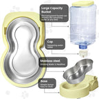 HWONMTE Portable Automatic Cat Feeder and Water Dispenser with Stainless Steel Bowl Dog Gravity Food Feeder and Waterer for Small Medium Pets Puppy Kitten 1 Gallon x 2 (Cream Yellow)
