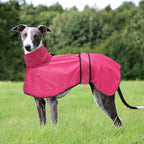 Greyhound Whippet Raincoat Waterproof with Reflective Stripe high Neck fit for Italian Greyhounds Whippets Long Back Breeds - Pink - XXL