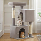 XL Cat Tree 44" Cat Tower for Large Cats 20 lbs, 2 Spacious Caves | Multi-Level Cat Tree with Scratching Posts, Soft Padded Perch, 2 Dangling Toys