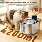 PartsBling Stainless Steel Cat Water Fountain, 4.2L/142 oz | Cordless Pet Water Fountain with Sensor, 5000mAh Rechargeable Battery, Ultra Quiet, 4 Filters, for Cats & Small Dogs, Black