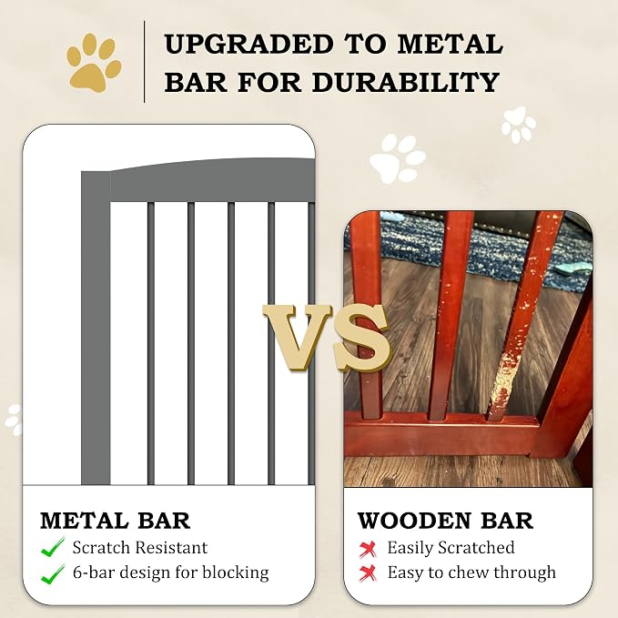 PUPETPO Freestanding Pet Gate with Door, Tall Dog Gate for House, Dog Gates for the House Extra Wide, Pet Puppy Safety Fence, Support Feet Included, 120 Inch Wide, 6 Panels 32" Tall, Gray