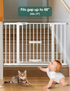 Babelio 29-48" Extra Wide Baby Gate with Cat Door, Auto Close Metal Pet Door for Stairs, Doorways, House, Pressure/Hardware Mounted, Easy Walk Thru, White | Auto-Close Metal Pet Door for Stairs, Doorways & House, Pressure/Hardware Mounted, Easy Walk Th...