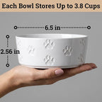 Ceramic Dog Bowl Set of 2 w/ Anti-Skid Base 6.5"W x 2.5"H, 3.8 Cup Capacity | Thick Ceramic, Dishwasher Safe, Anti-Skid Rubber Base, 3.8 Cups per Bowl, Ceramic Food & Water Bowls Set of 2 for Medium Dogs