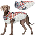 FUAMEY Dog Jacket for Large Dogs Warm Dog Jackets with Harness Built in | Dog Winter Jacket Cold Weather Snow Puppy Vest Water-Resistant Zip up Dog Fleece Jackets High Visibility Red Plaid XL